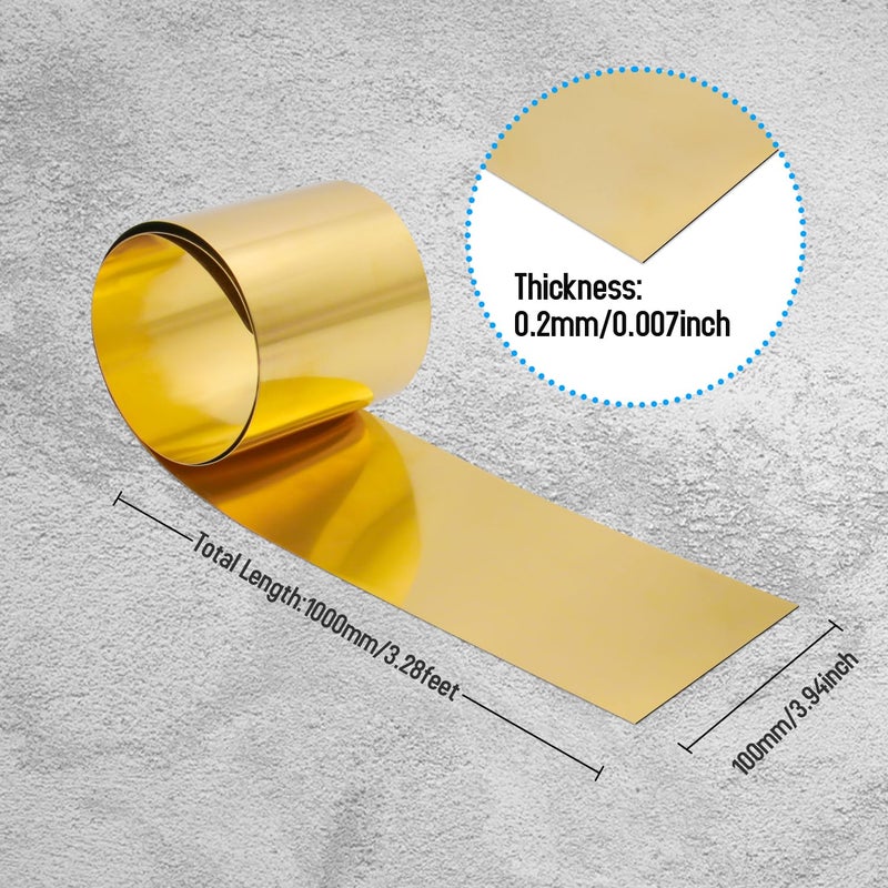 SUNKOO Brass Sheet Roll, 1000mm x 100mm x 0.2mm Brass Foil Sheet, Gold Metal Strip for Crafts, DIY, Jewelry Making, Model Projects, Repairs - Image 2